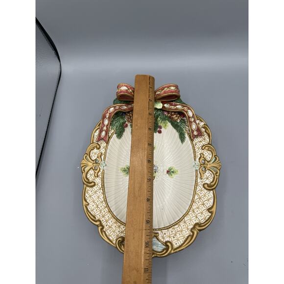 Fitz & Floyd Classics Christmas Serving Dish Holiday Bow Pinecone Platter 10” - Picture 6 of 7